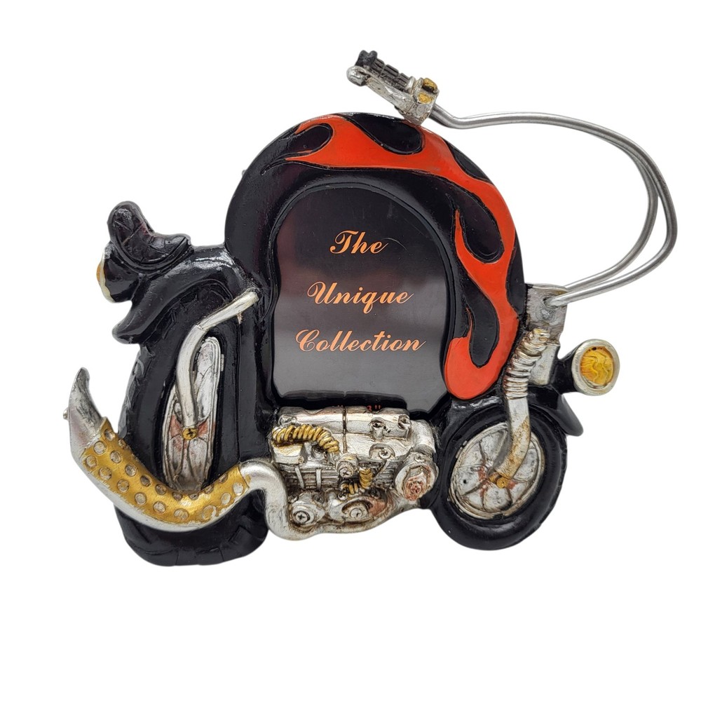 Motorcycle Picture Frame Holds 2 x 3 Photo Resin Unique Collection Harley Flames