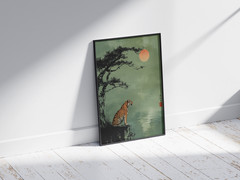 Vintage Japanese Tiger Poster – Ink Style Pine Tree Sunset Wall Art Decor