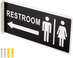 Double Sided Metal Restroom Sign, Aluminum Bathroom Sign for Home and Office, 12