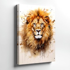 Wall Art Watercolor Lion Portrait Floral Boho Animal Canvas Print Poster Decor