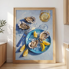 Oysters on Ice Wine Art Poster Oil Painting Impressionist Kitchen Wall Decor Pri