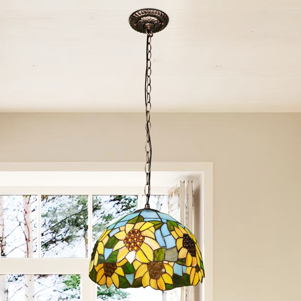 11.8 Inch Blue Sunflower Pattern Home Decoration Lamp, Tiffany Glass Pendant,New