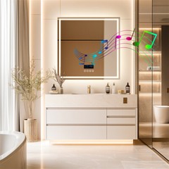 LED Bathroom Mirror Frontlit & Backlit Bluetooth Speaker Anti-Fog Dimmable 32″