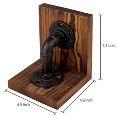 Industrial-Style Pipe & Rustic Wood Tabletop Bookends, Set of 2