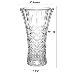 9 In. Tall Clear Crystal Glass Trumpet Shape Scalloped Flower Vase for Home Deco