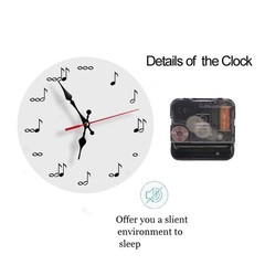 10 Music Notes Wall Clock, Black on White, Silent Non-Ticking, Battery