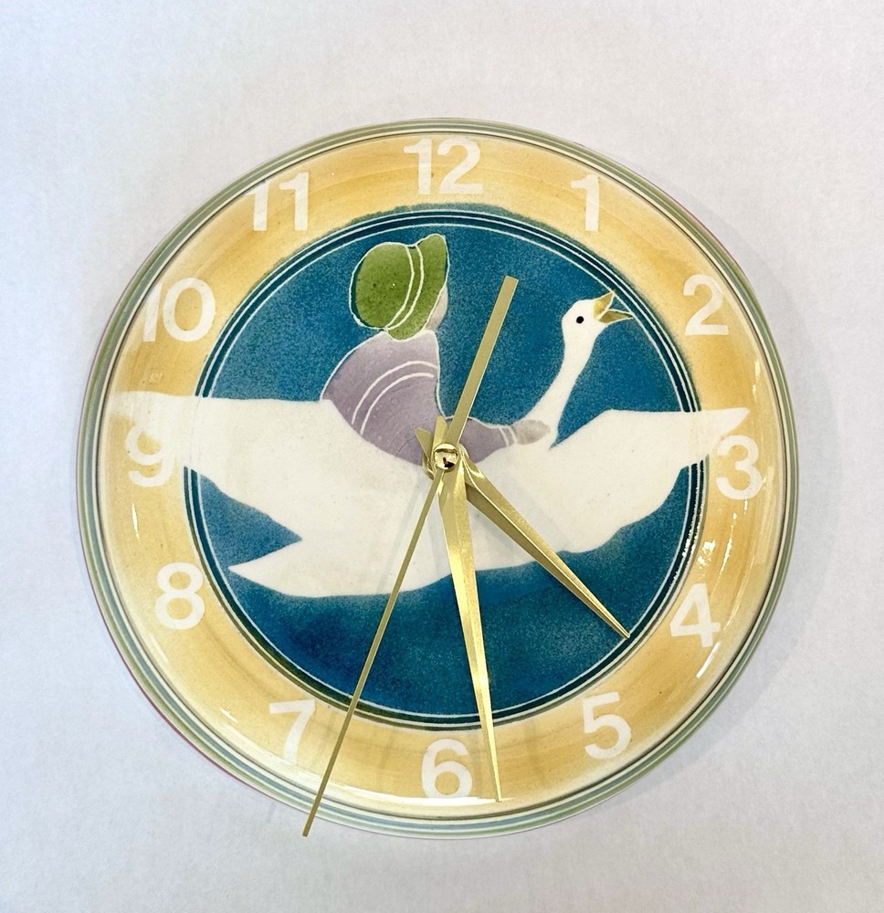 Nursery Wall Clock Handmade Art Ceramic OOAK Mother Goose 9” Diameter