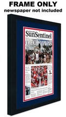11×22 Frame for Newspapers (Black) | Navy Double Mat with Red Strip