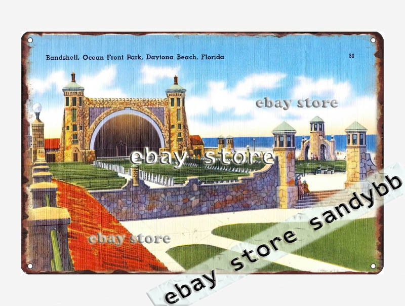 1930-45 Band shell, ocean front park, Daytona Beach, Florida tin sign