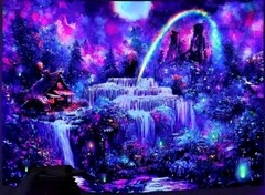 70″x90″ Boho Botanical Fantasy World Cabin Rainbow Black LT Tapestry WallHanging