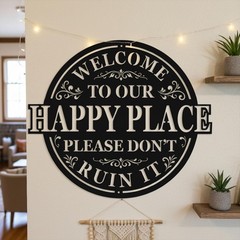 «Happy Place» Funny Metal Sign – Humorous Home & Patio Wall Decor