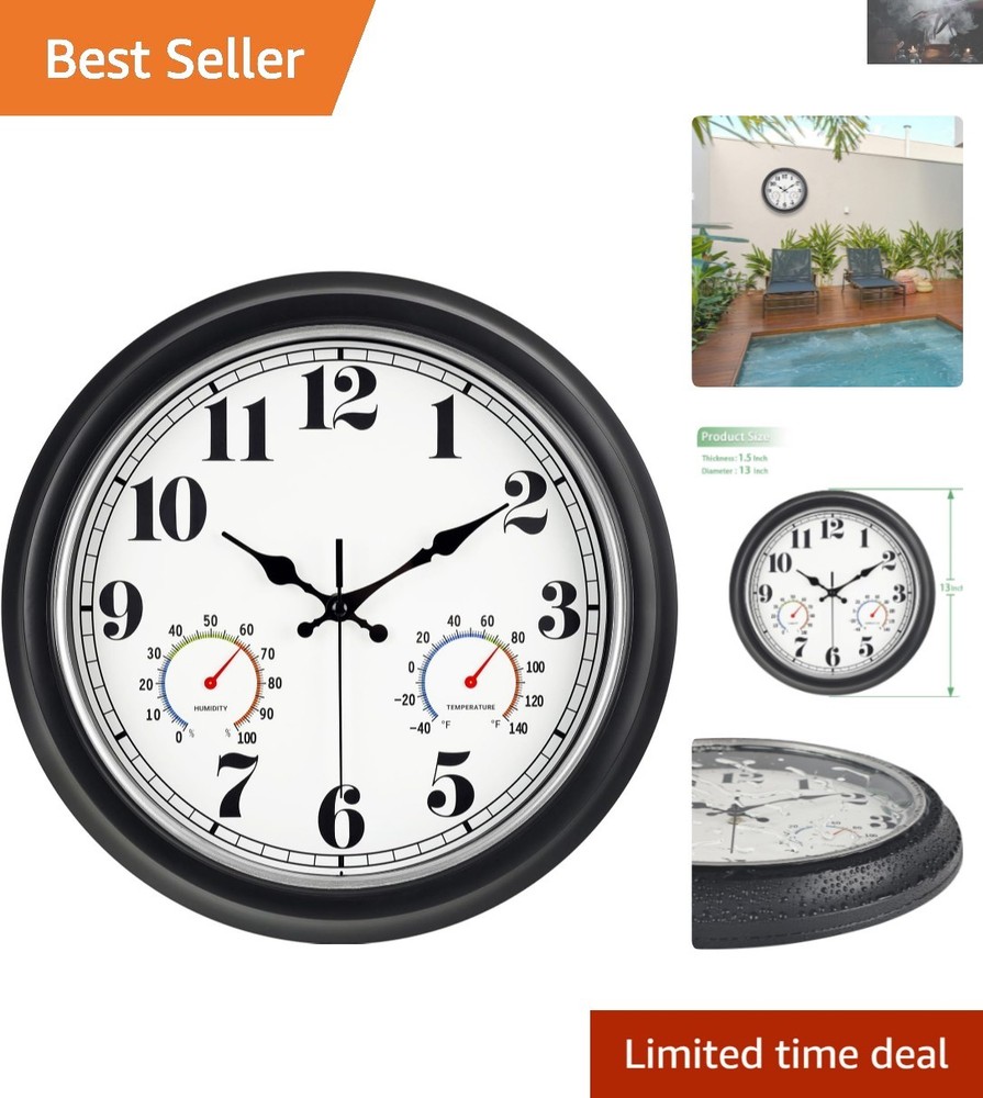 13-Inch Stylish Vintage Outdoor Clock – Waterproof, Silent, with Large Numbers