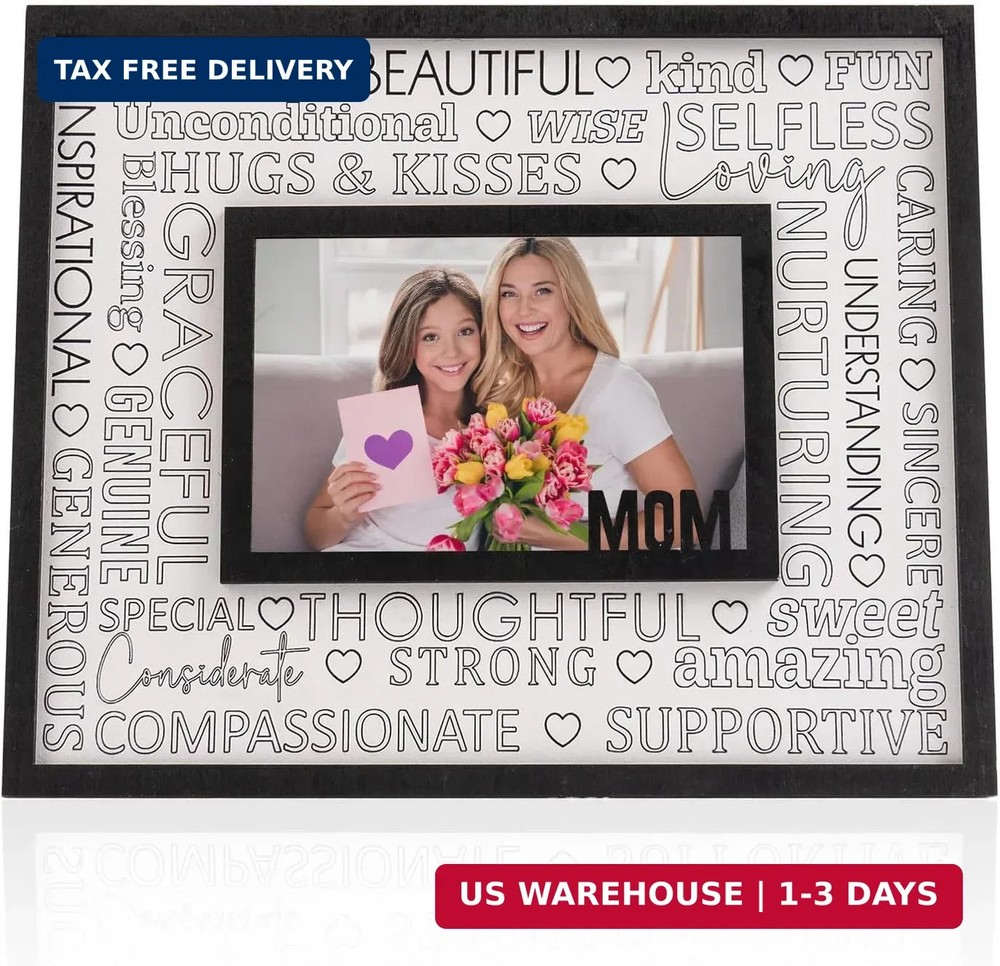 Wooden Mom Picture Frame Decor, 11×9 Inch Mothers Day Photo Frames Sign Plaque,