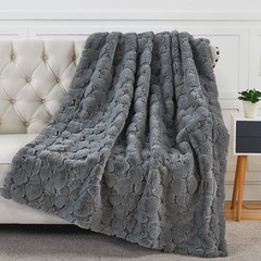 Cloud Carved Faux Fur Throw Blanket Luxurious Soft Reversible Micromink Blanket