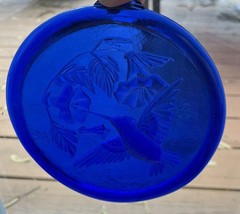 Pressed Art Glass Cobalt Hummingbird Suncatcher Ornament 6inches