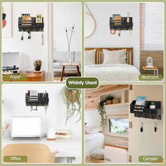 Key Holder Wall Mount, Wooden Adhesive Mail and Key Organizer with Drawer, Small