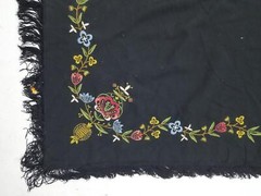 Vintage Hand Embroidered Woolen Floral Fringed Shawl 74x71cm