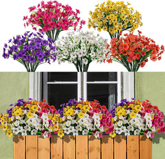 15 Bundles Artificial Flowers Outdoor UV Resistant Fake Silk Plants Plastic Faux