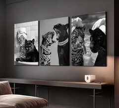 Trendy Black and White Leopard Canvas Wall Art Fashion Cheetah Drink Cocktail…