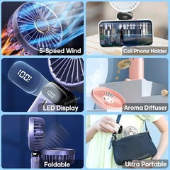 USB Rechargeable Mini Portable Handheld Electric Fan Foldable Neck Hanging Outdo