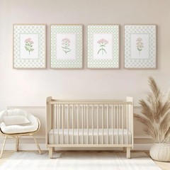 Nursery Girl Floral Wall Art Wildflower Baby Room Canvas Wall Decor Pink Gree…