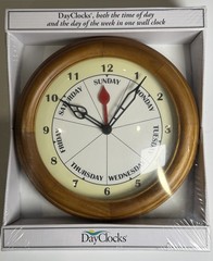 DayClocks Classic Day of Week Wall Clock 9 Inch Oak Wood Frame NIB Retirement