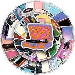 Retro Record Player Stickers for Scrapbooking,50 Pcs Vintage Vinyl Player Decals