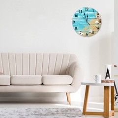 9.8 Inch Sea Shell Wood Board Wall Clock Silent Ocean Round Battery Decor