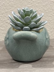 Ceramic Bird Figurine Succulent Planter With Faux Plant & Crackle Glaze Finish
