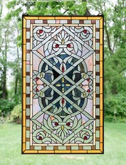 20″ x 34″ Tiffany Style stained glass panel Jeweled window panel
