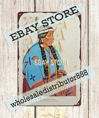 1940 native American Blackfoot Pecunnie Long Time Pipe Woman tin sign