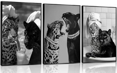 Trendy Black and White Leopard Canvas Wall Art Fashion Cheetah Drink Cocktail…