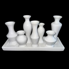 7 Bud Vases Attached Together On The Base, Ceramic Unique Art Deco White