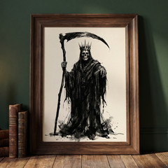 Grim Reaper Scythe Art Poster Gothic Skeleton King Dark Fantasy Wall Decor