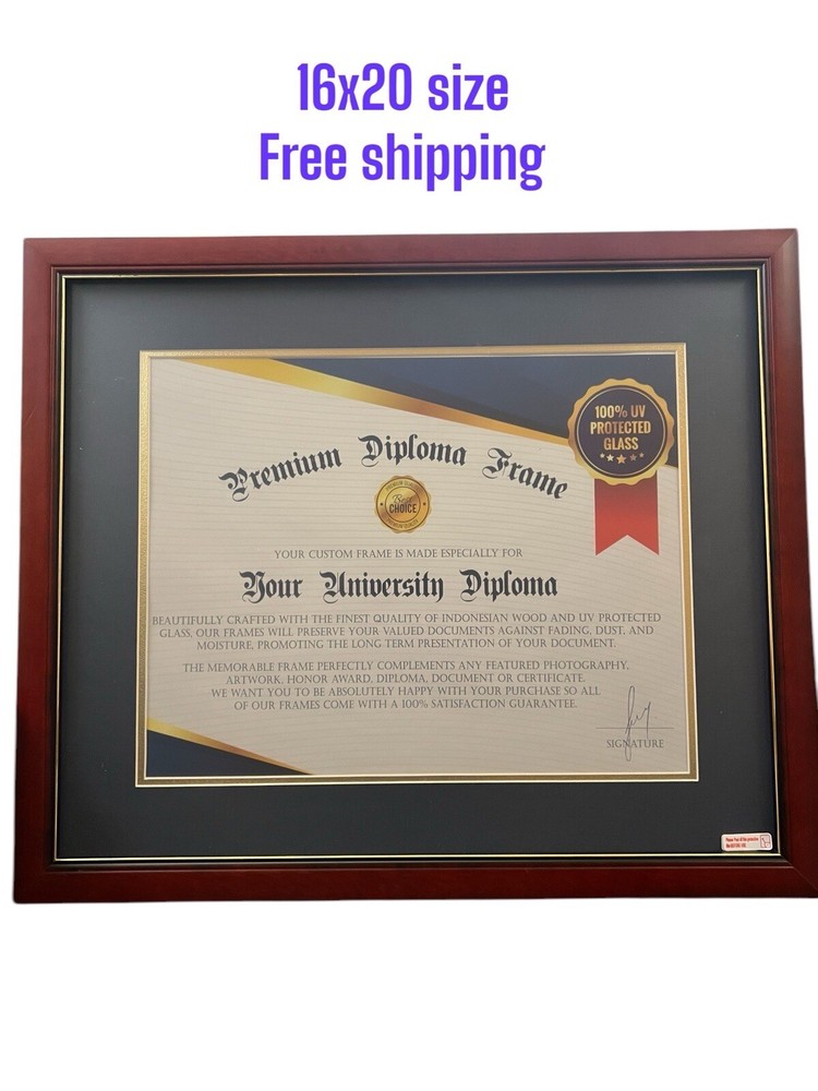 Memorablle Elegant Real Wood Diploma Frame 16×20 w/ Mat & UV Protection Glass