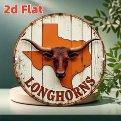 Tin Metal Sign Texas Wall Art Rustic Aluminum Decor with Longhorns 8×8