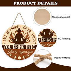 Positive Energy Buddha Front Door Sign, Meditation Room Zen Den Wood Door Hanger