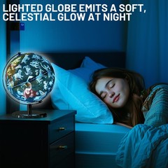 9in Illuminated Globe Map W/ 88 Constellation & Built-in LED Night Light Metal U