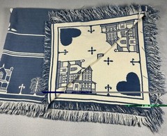 VTG Cottagecore Tapestry Throw Blanket Victorian Houses Hearts 90’s 62″x46″