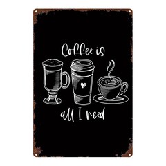 Metal Coffee Cup Tin Sign 8×12 Inches Vintage Distressed