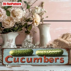 Vintage Metal Cucumbers Sign Rustic Farmhouse Kitchen Garden Wall Decor 16×4in