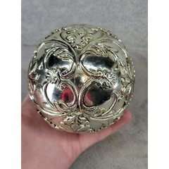 Set of 2 Ornate Silver Floral Decorative Spheres Resin Plastic Bowl Fillers 4″