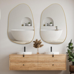 PERFNIQUE Irregular Wall Mirror Asymmetrical Mirror, 40»X26» Gold Mirror for B