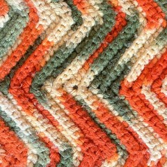 VTG 70’s Retro Afghan Blanket Throw Green Orange Tan 38×60 Chevron Zig Zag