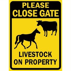 Metal Sign 12×8 Inches Warning Close Livestock Gate