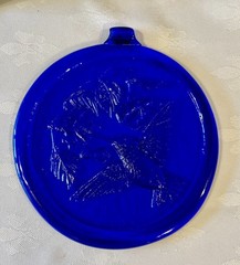 Pressed Art Glass Cobalt Hummingbird Suncatcher Ornament 6inches