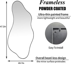 Irregular Frameless Mirror, 47.2″x21.6″ Asymmetrical Aesthetic Wall Mirrors