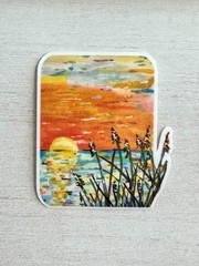 Sunrise over Coast Sticker, ACEO Sunrise over Ocean Sticker, Decal, Waterproof
