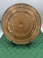 Vintage 11” Embossed English Copper Art Decorative Plate Aztec Indians