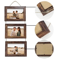 4×6 Wall Hanging Picture Frames Collage with 3 Opening Rustic Brown Frames